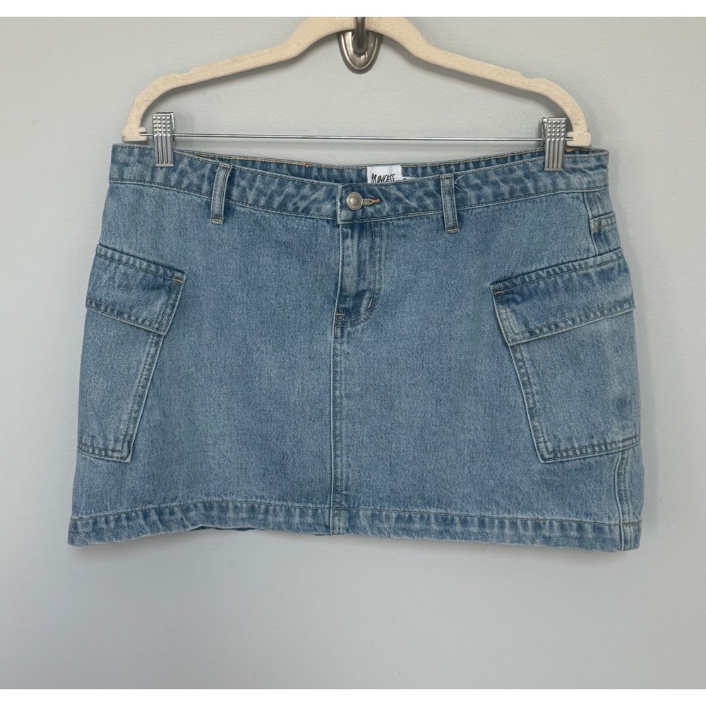 Princess Polly‎ Denim Cargo Mini Skirt Light Blue Utility Pockets Size US 12